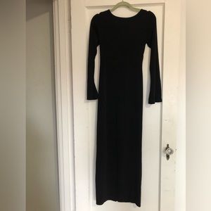 Black floor-length, long sleeved dress - back has cutout design, size 8